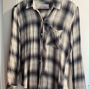 Rails Gray and White Plaid Flannel Button Down